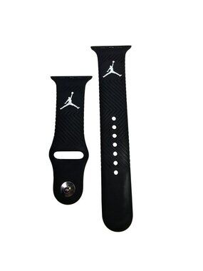 Air Jordan Apple Watch Silicone Sport Band (42mm/44/46/49) Black w/ White Logo